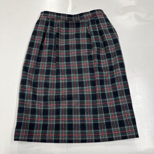 Vintage Pendleton 100% Virgin Wool Skirt Women 10 Petite Black Stewart Tartan